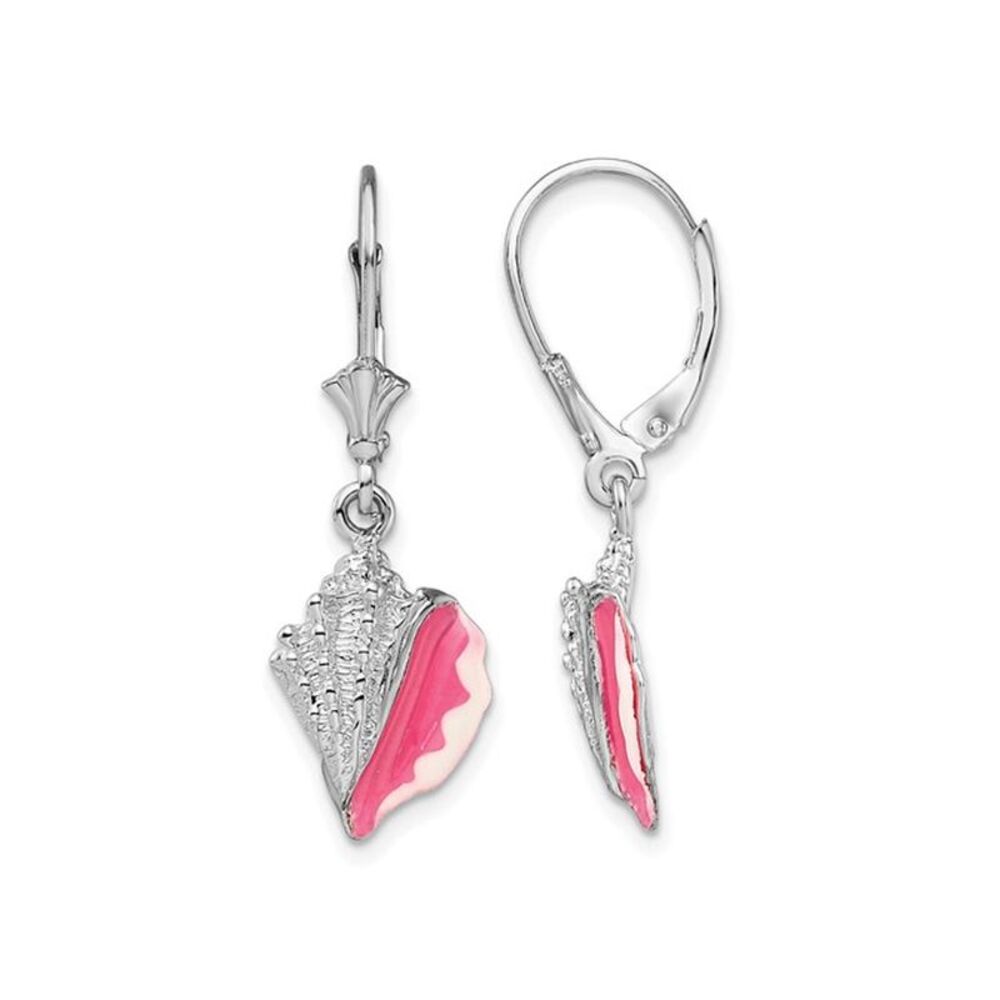 Sterling Silver Conch Shell Pink Leverback Dangle Earrings